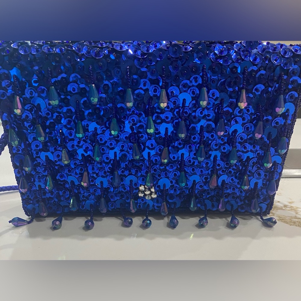 Blue Sequin Clutch Bag